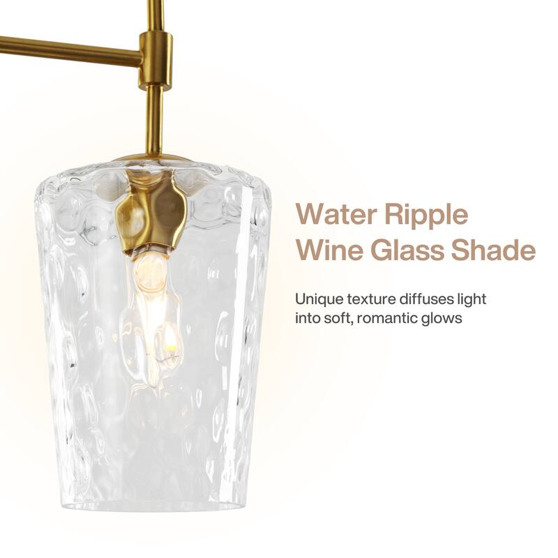 5-Light Modern Gold Chandelier with Ripple Glass Shades, Adjustable Height