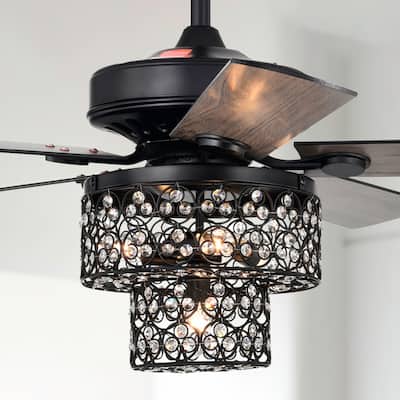Hasna 29 Inch Modern-Contem Style Matte Black Oil rubbed Finish Crystal Ceiling Fan with Remote
