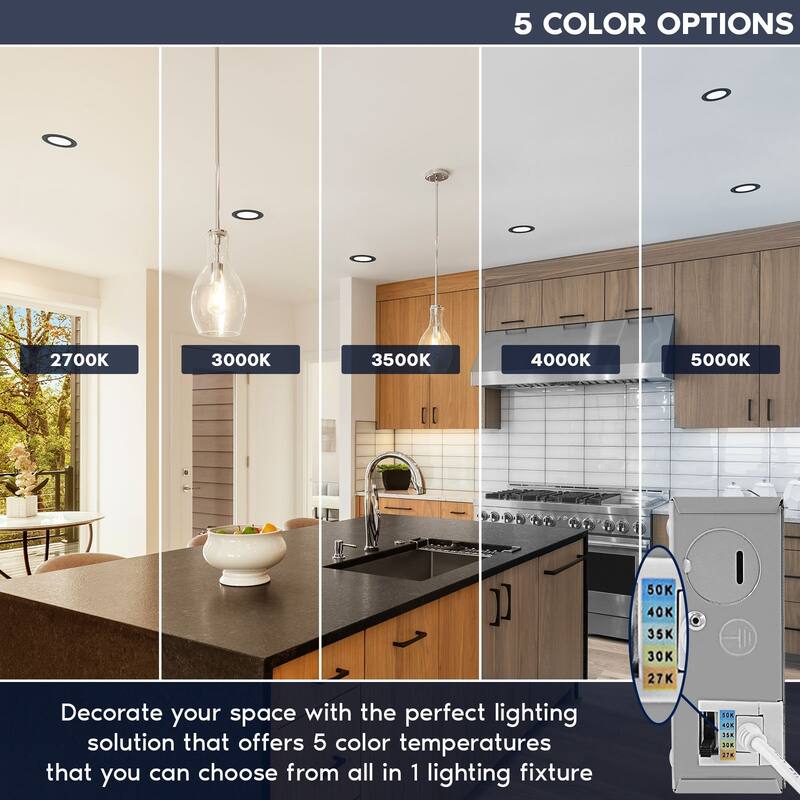 Luxrite 6 Inch LED Recessed Ceiling Light, 18W, 5CCT 2700K-5000K, 1800LM, Dimmable, Wet Rated, IC, ETL - Black (4 Pack) - 4 Pack