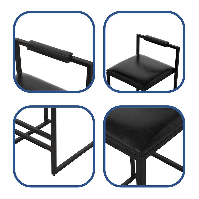 Black Counter Height PU Leather Bar Stool with Footrest (Set of 2)