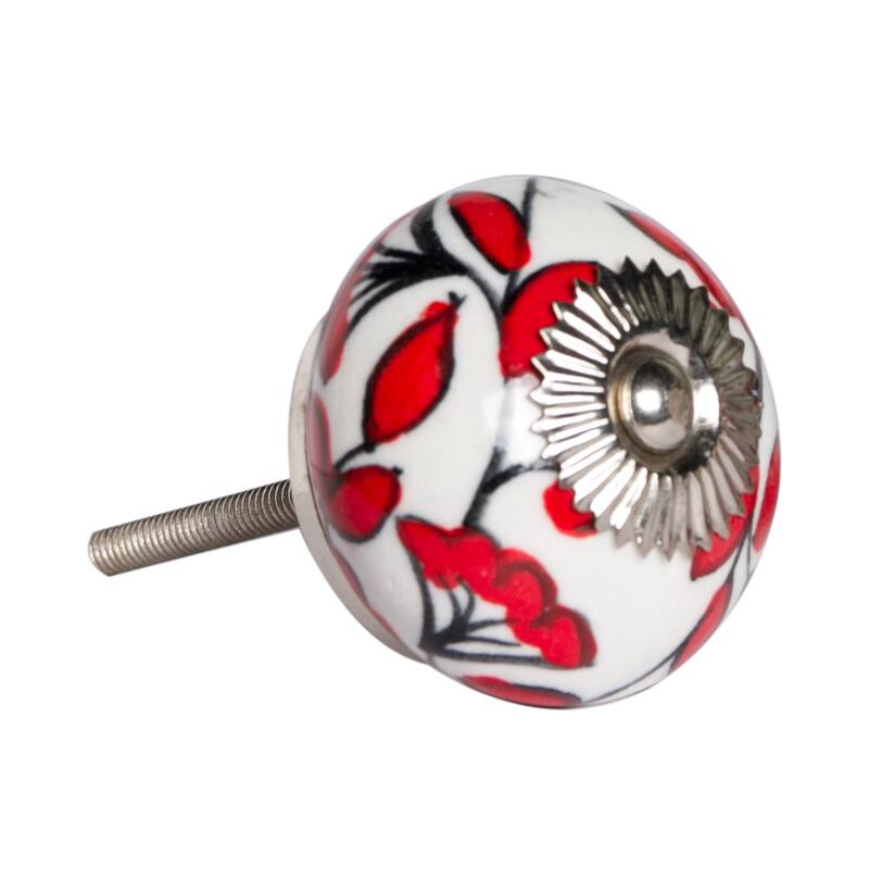 HomeRoots Set of Eight White And Red Ceramic And Metal Drawer Pull Knobs - 1.5' X '1.5' X '1.5