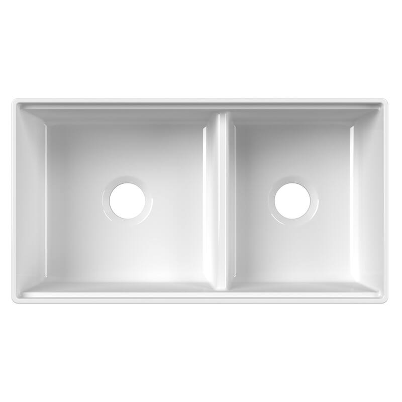 Ruvati 33 inch Fireclay Workstation White Farmhouse Kitchen Sink Apron Front Double Bowl - RVL2382WH - 30 x 18