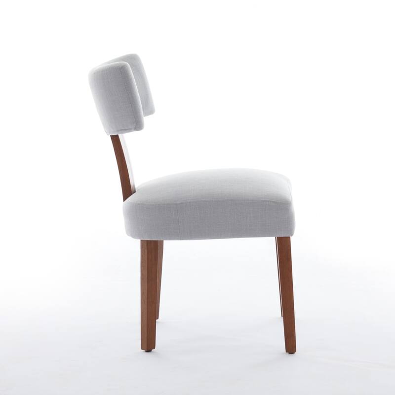 Set of 2 Upholstered Dining Chairs with Curved Backrest, Wooden Legs