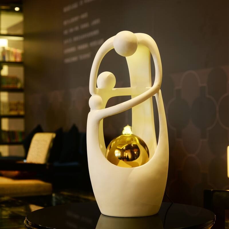 LED Lighted Large Triple Tabletop Fountain - 19" - White and Gold