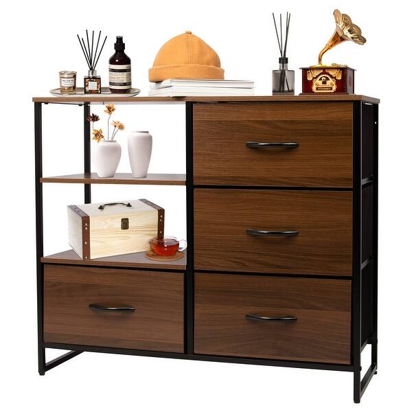 Fabric Dresser with 4 Drawers and 2 Side Shelf, Lightweight Industrial  Storage Unit Organizer for Entryway, Bedroom - as picture - Bed Bath &  Beyond - 37668659