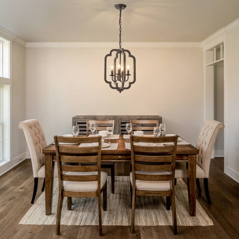 Starsky 4-Light Vintage Farmhouse Faux Wood Lantern Chandelier - Antique