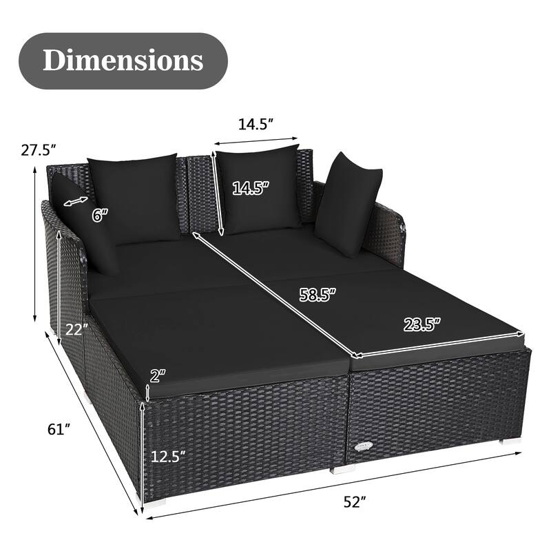 Outdoor Rattan Daybed with Cushions for Patio Garden Lounge Seating