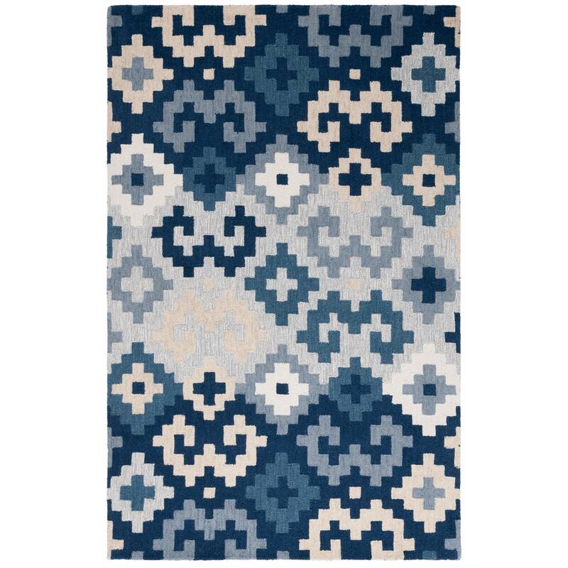 SAFAVIEH Handmade Metro Gunvor French Country Wool Rug - 5' x 8' - Blue/Ivory