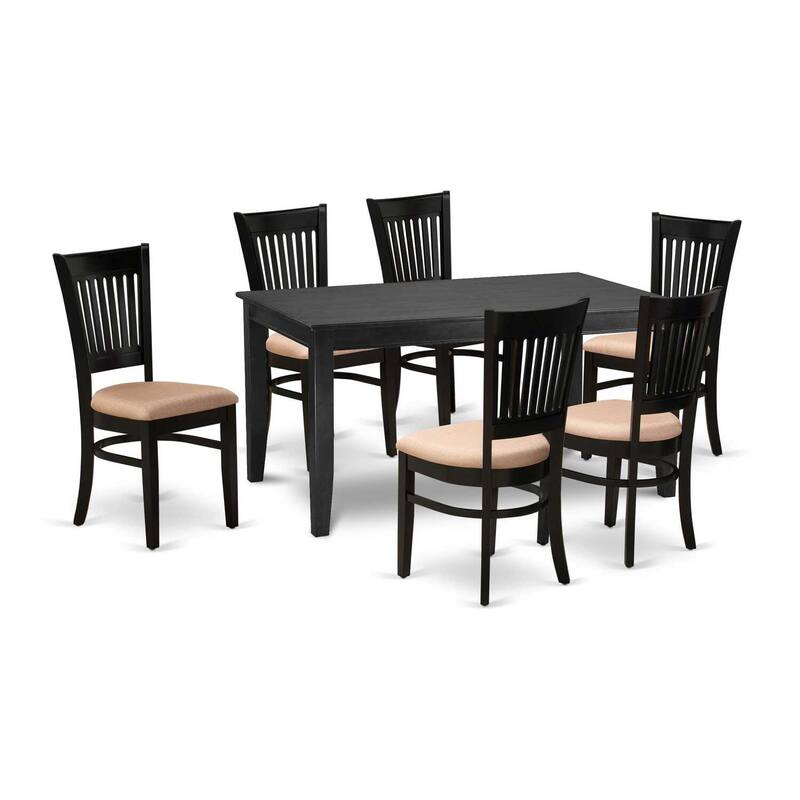 HomeStock 7-Pc Rectangle Black Finish Solid Wood Top Dining Table with 6 Chairs with Slat Back