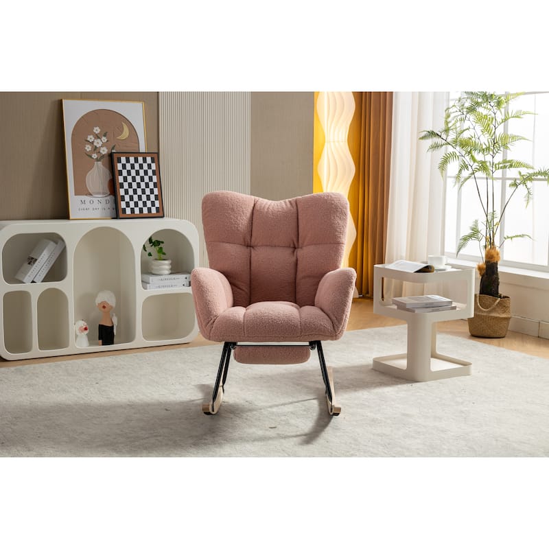 Teddy Fabric Rocking Chair with Adjustable Footrest