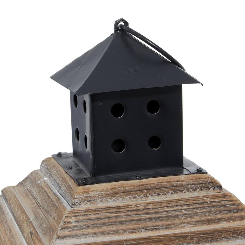 Brown or Light Brown Wood Lighthouse Style Decorative Indoor Outdoor Candle Lantern with Black Ring Handle