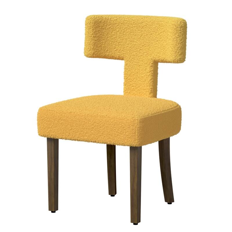 Dining Chairs Boucle Fabric Lamb Upholstered T-Shape (Set of 2)
