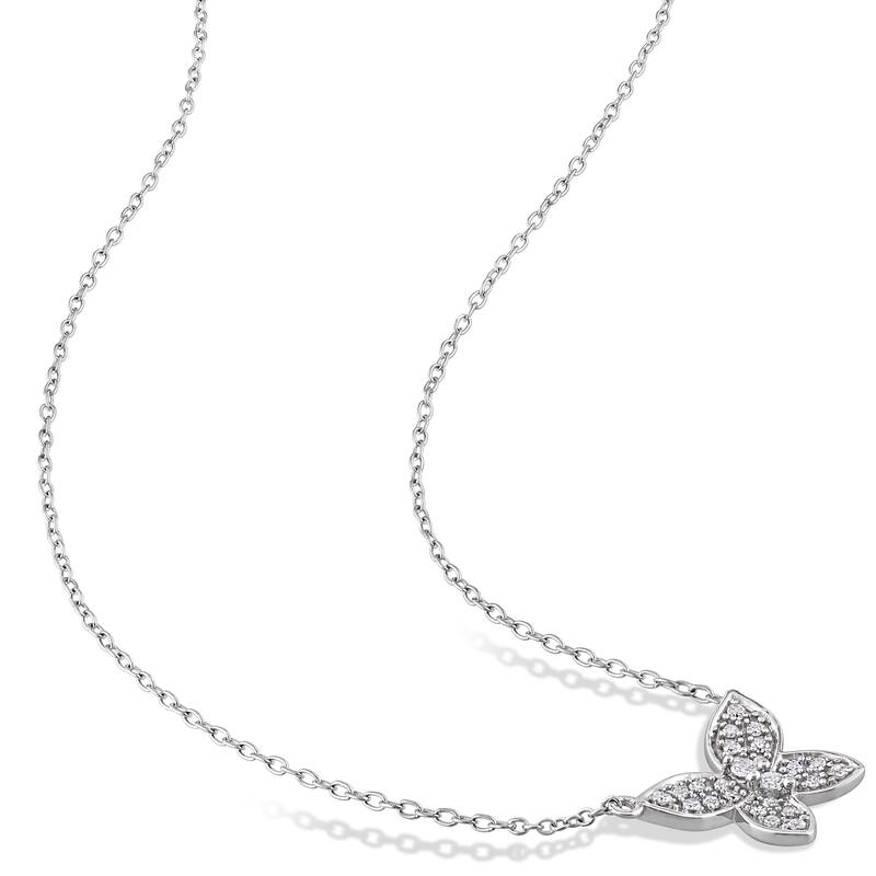 Miadora 10k White Gold 1/8ct TDW Diamond Cluster Butterfly Necklace - 11 mm x 17 inch x 13.6 mm - 11 mm x 17 inch x 13.6 mm