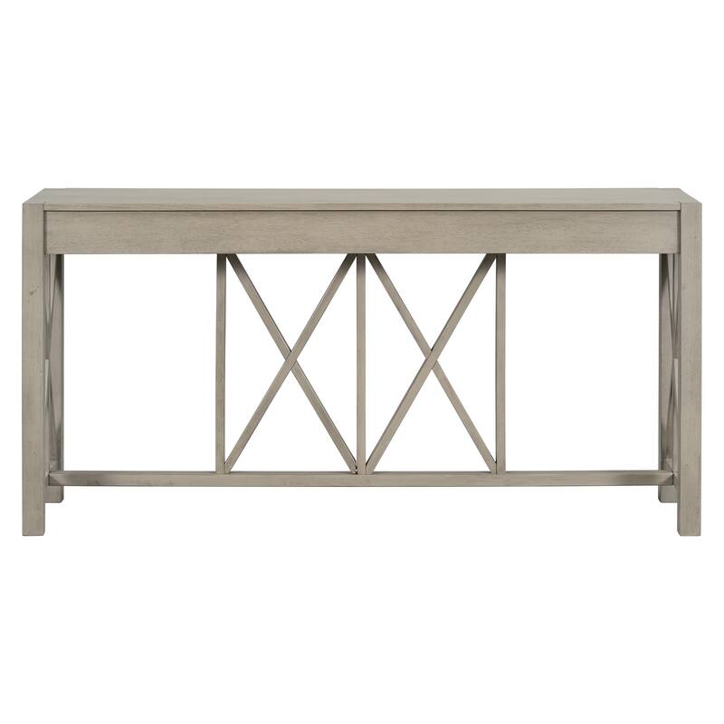 60''Acacia Veneer Console Table with 4 Spacious Drawers and Open Bottom Storage