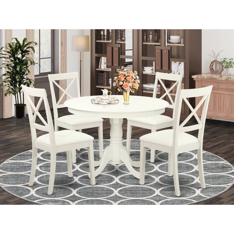 East West Furniture 5 Piece Dining Set- a Dining Table and 4 Faux Leather Upholstered Chairs, 42x42 Inch, Linen White - HLBO5-LWH-LC