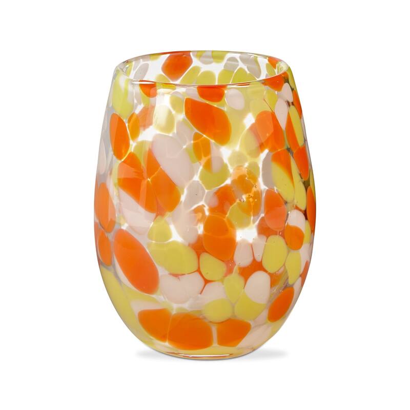 16 oz. Confetti Glass Stemless Wine Drinkware Orange and Yellow Candy Corn Dishwasher Safe Set of 6