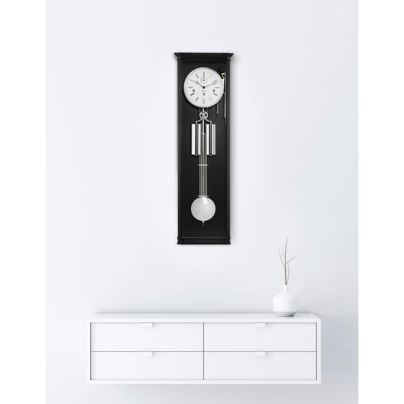 Filigree Pendulum Wall Clock with Glass Panel - 34.5" - Black and Silver Finish