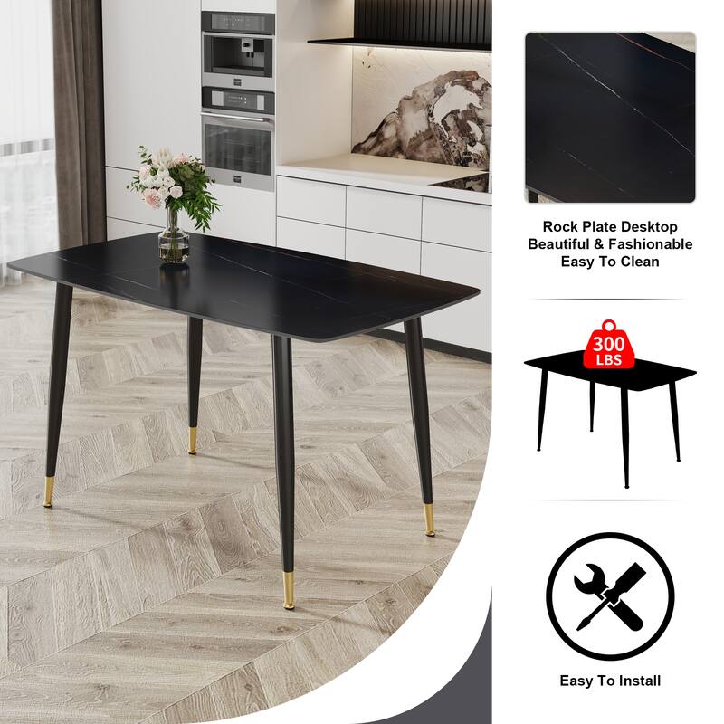 Modern Living Room Exquisite Simple Dining Table Imitation Marble Sintered Stone Countertop Kitchen Dining Table
