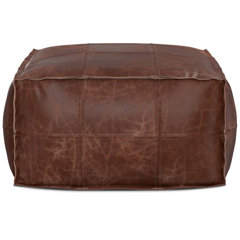 WYNDENHALL Erving Boho Square Pouf in Distressed Brown Leather
