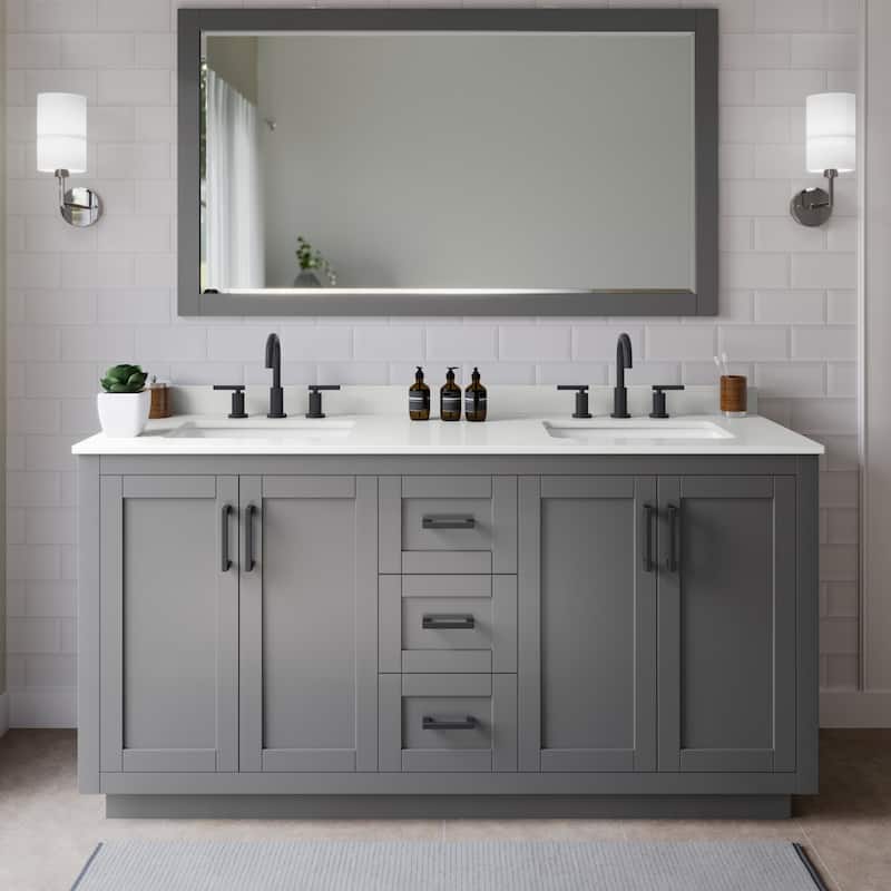 Wyndham Collection WCF292966D-QTZ-US3M58 Miranda 66" Free Standing - Dark Gray / White Quartz Top / Matte Black