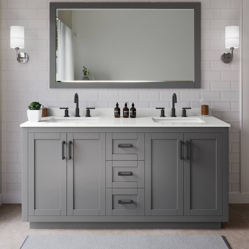 Wyndham Collection WCF292966D-QTZ-US3MXX Miranda 66" Free Standing - Dark Gray / White Quartz Top / Matte Black