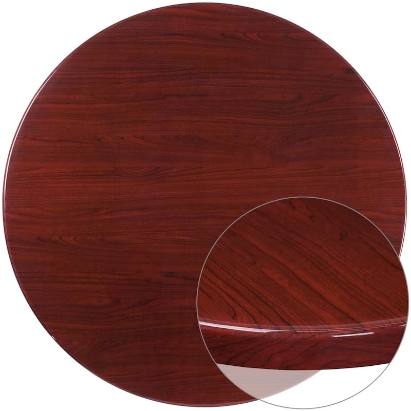 48'' Round High-Gloss Resin Table Top with 2'' Thick Drop-Lip - 48"W x 48"D x 2"H - 48"W x 48"D x 2"H - Mahogany - Mahogany Finish