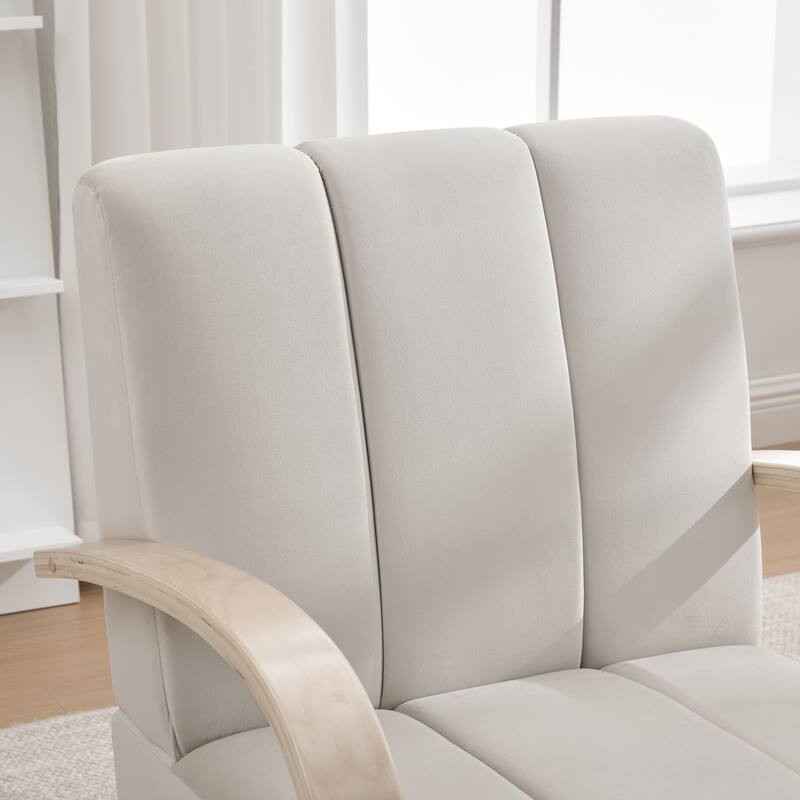 30.3"W Upholstered Swivel Accent Chair with Solid Wood Armrests, Channel Tufted Lounge Chair Single Reading Sofa Chair