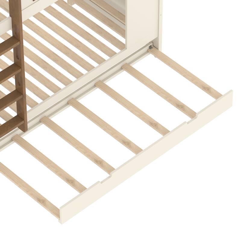House-shaped Bunk Bed with Hooks, Storage Shelves, Safety Guardrails and Optional with Underbed Drawers or Trundle Bed