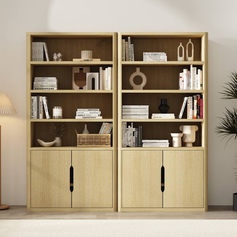 Manhattan Comfort Rivington Modern 40 In Bookcase Cabinet - Natural Oak - Set of 2