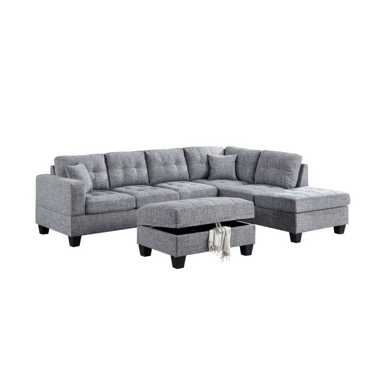 Tio 108 Inch Sectional Sofa with Reversible Chaise, Ottoman, Gray Tweed