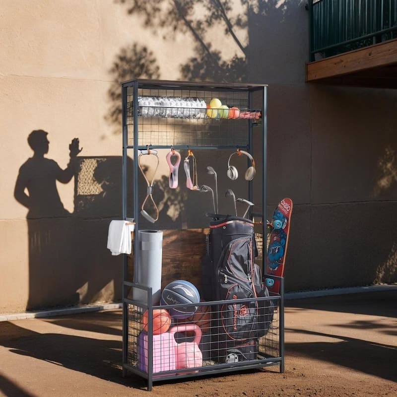 Metal Garage Sports Equipment Storage Organizer with Baskets