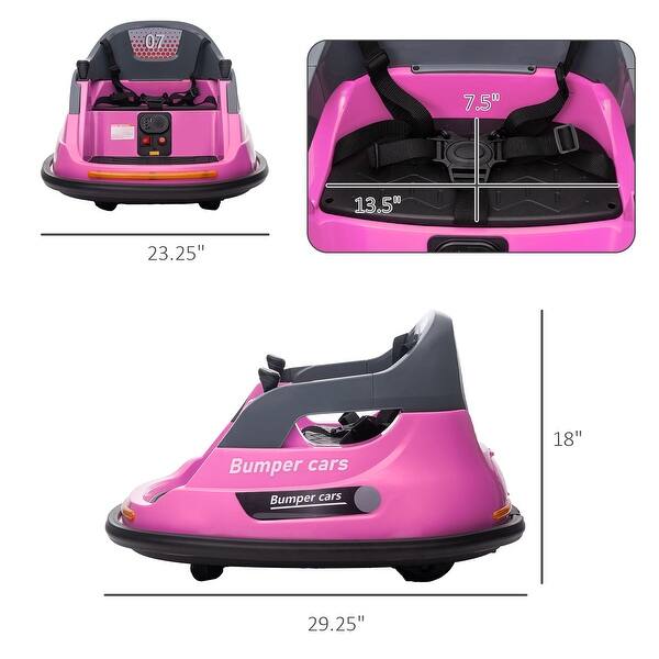 Aosom 12V Kids' Bumper Car, Remote Control, LED Lights, Pink