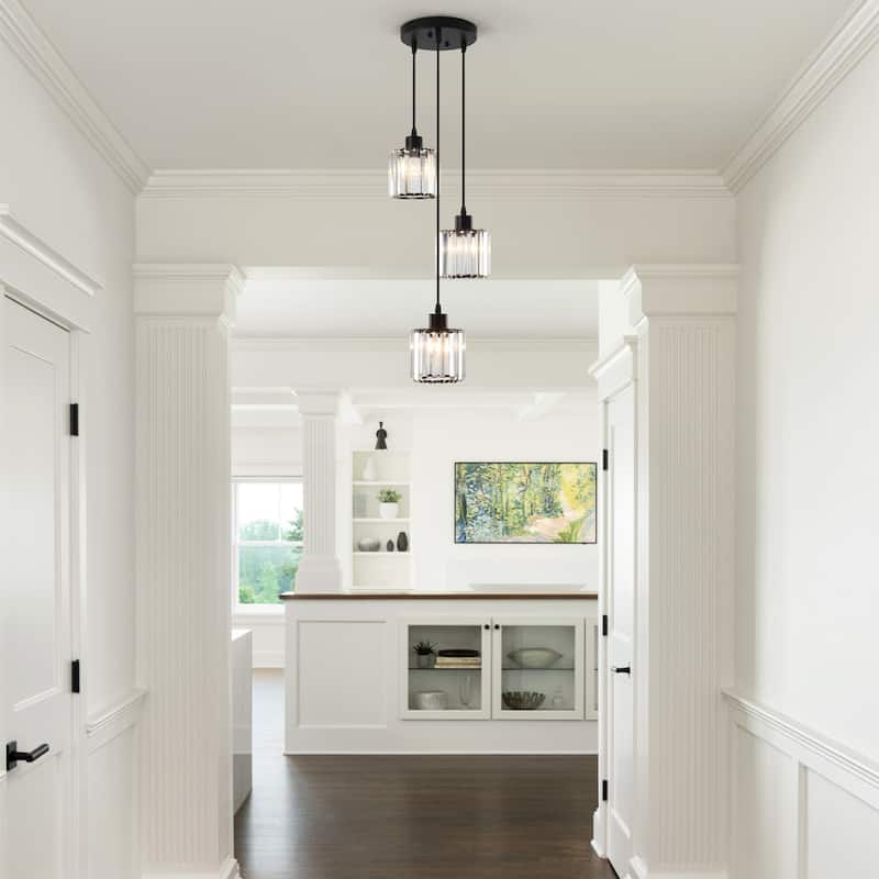 Modern 3-Light Crystal Chandelier, Kitchen Island Pendant Lights, Classic Semi Flush Mount Chandelier for Dining Room