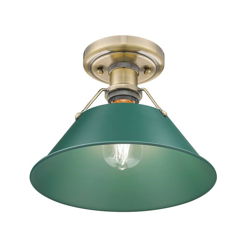Yep by Golden Lighting Orwell 1-light Flush Mount in Aged Brass and Pine Green shade