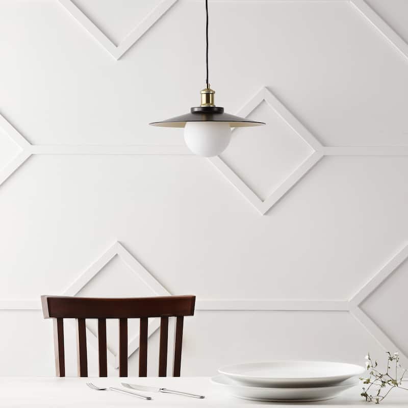 Helix 14.5" 1-Light Scandinavian Farmhouse Iron/Frosted Glass LED Pendant, Oil Rubbed Bronze/Brass Gold by JONATHAN Y