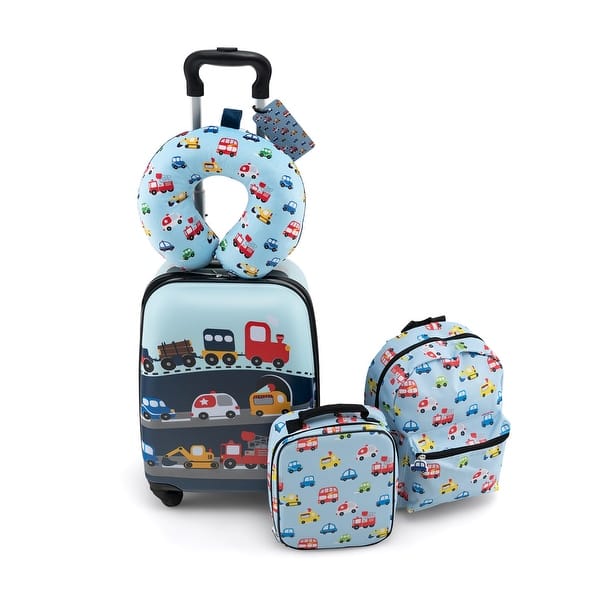 5 Piece Kids Luggage Set with Backpack, Neck Pillow, Name Tag and Lunch Bag  - 15" x 12" x 29-32" - Bed Bath & Beyond - 40839363