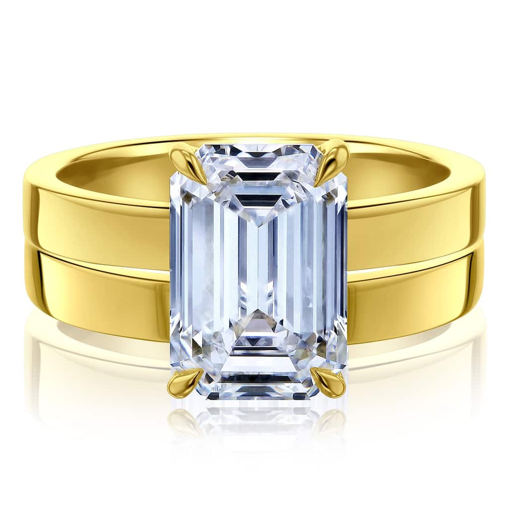Kobelli 5 Carats Lab Grown Diamond Certified 14k Solid Gold Emerald-cut Solitaire Cigar Bands 2pc Bridal Set