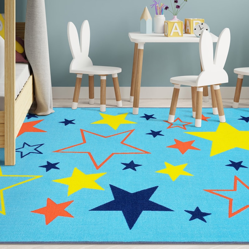 Superior All Star Non-Slip Kids Playroom Washable Indoor Area Rug - 8' x 10' - Blue