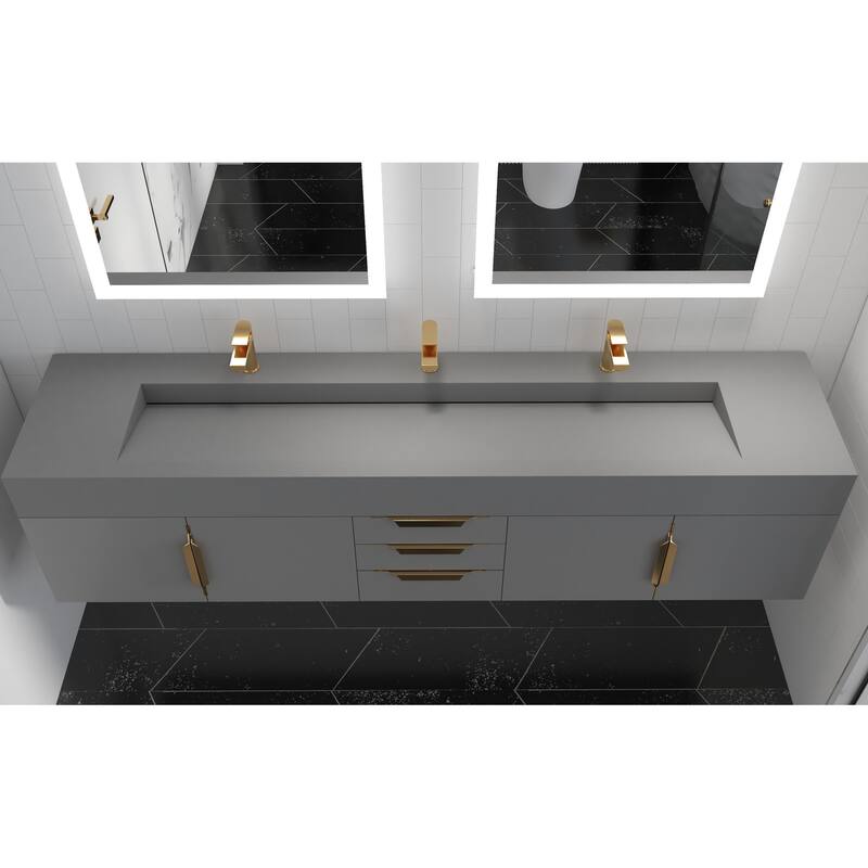 Nile 84" Wall Mounted Bathroom Vanity Set gr/ Gray Top