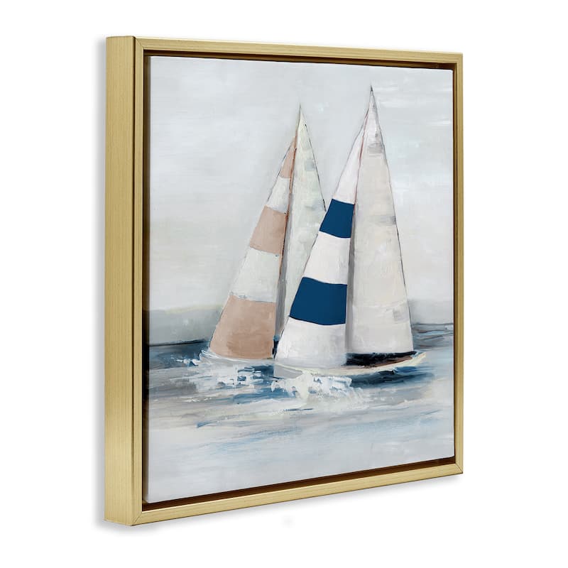 Stupell Striped Sailboat Duo Framed Floater Canvas Wall Art Design By Sally Swatland