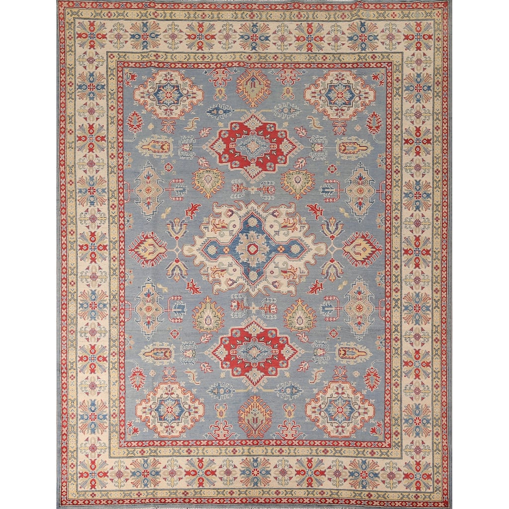 Light Blue Kazak Area Rug Handmade Wool Carpet - 8'0" x 9'11"