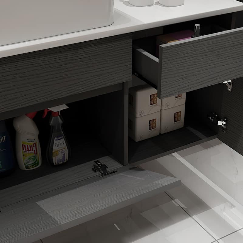 Chelce 32" Black and White Wall Mounted Bathroom Vanity with Faux Marble Countertop and Ceramic Sink