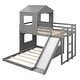 preview thumbnail 14 of 25, Twin over Full Wooden House Loft Bed with Ladder, Slide, and Guardrails on Top Bunk, Playhouse & Farmhouse Design