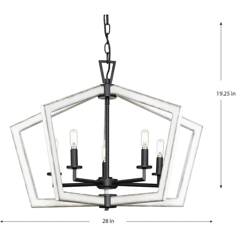 Galloway Collection 5-Light 19.25 in. Matte Black Modern Farmhouse Chandelier with Distressed White Accents - Medium