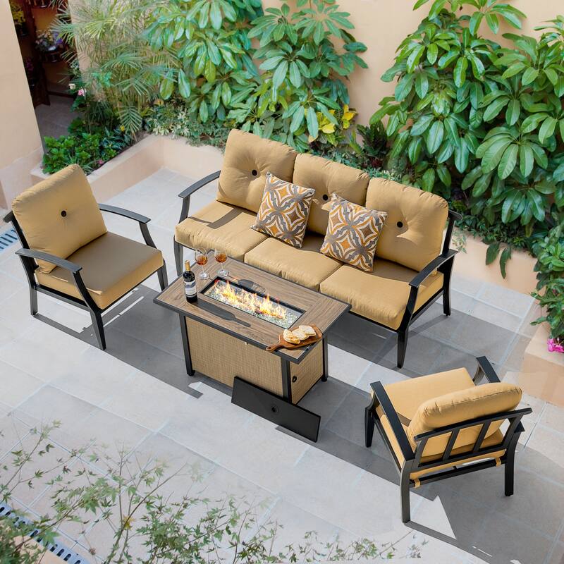 Outdoor 50,000 BTU Textilene Propane Fire Pit Set with Aluminum Sofas