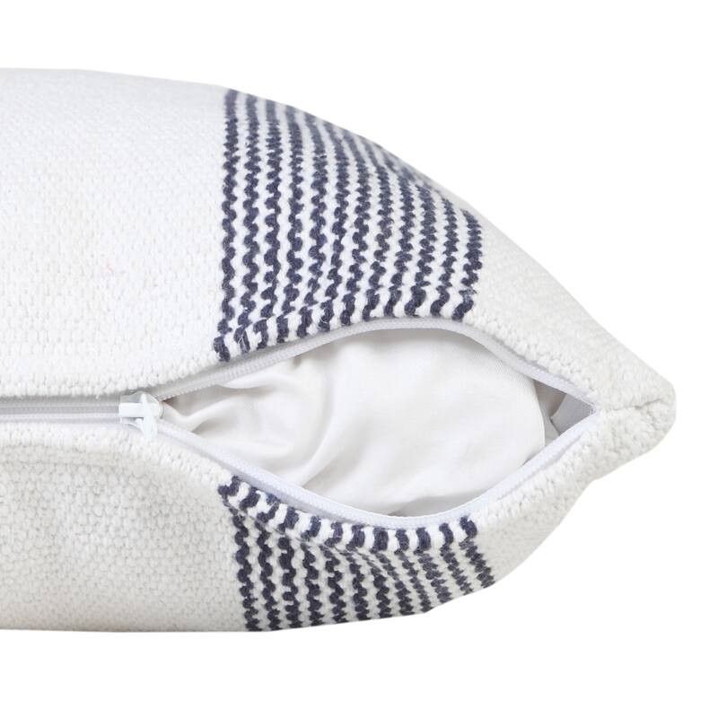 Handwoven Geometric Striped Cotton Throw Pillow Cover - 20" - Blue and White