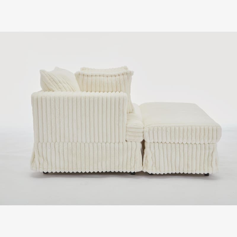 Deep Seat Sofa Chair & Ottoman Set, Corduroy Single Chaise Longue Reclining Couch with Thicked Upholstered, Pillows and Skirted