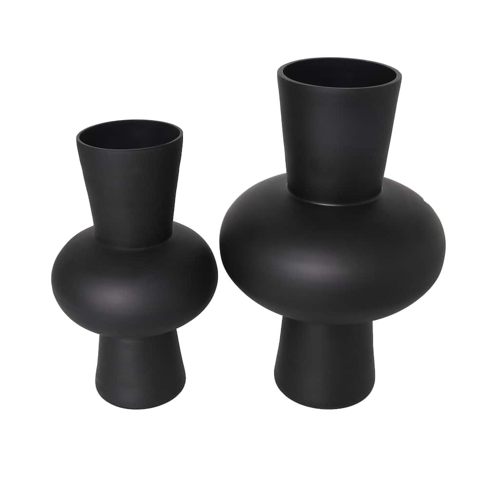 Glass Trumpet Decorative Vase with Wide Rounded Center - Set of 2 Black or White - Roche River Decor