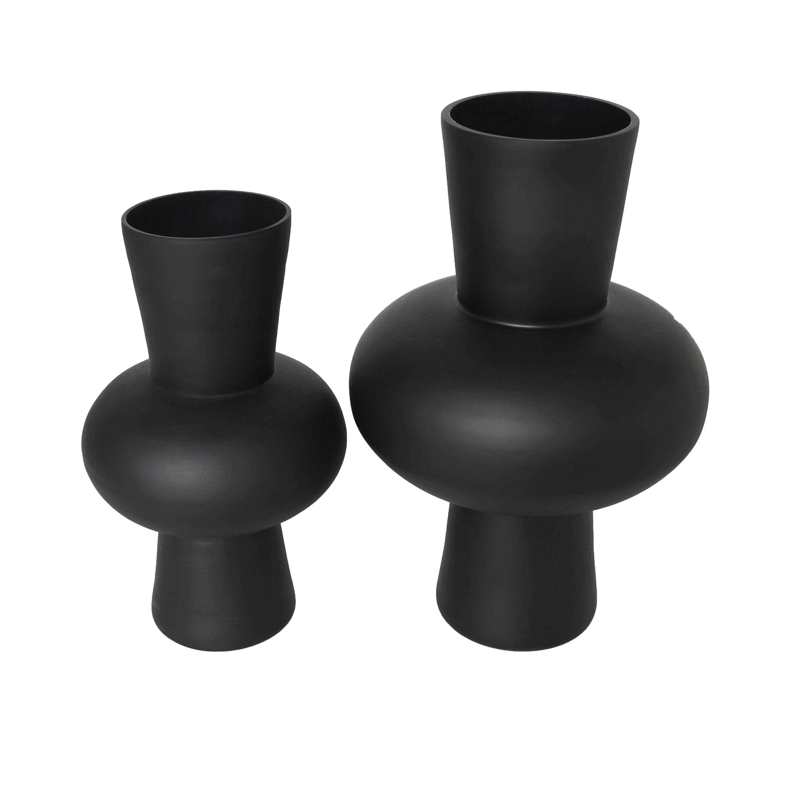 Glass Trumpet Decorative Vase with Wide Rounded Center - Set of 2 Black or White - Roche River Decor