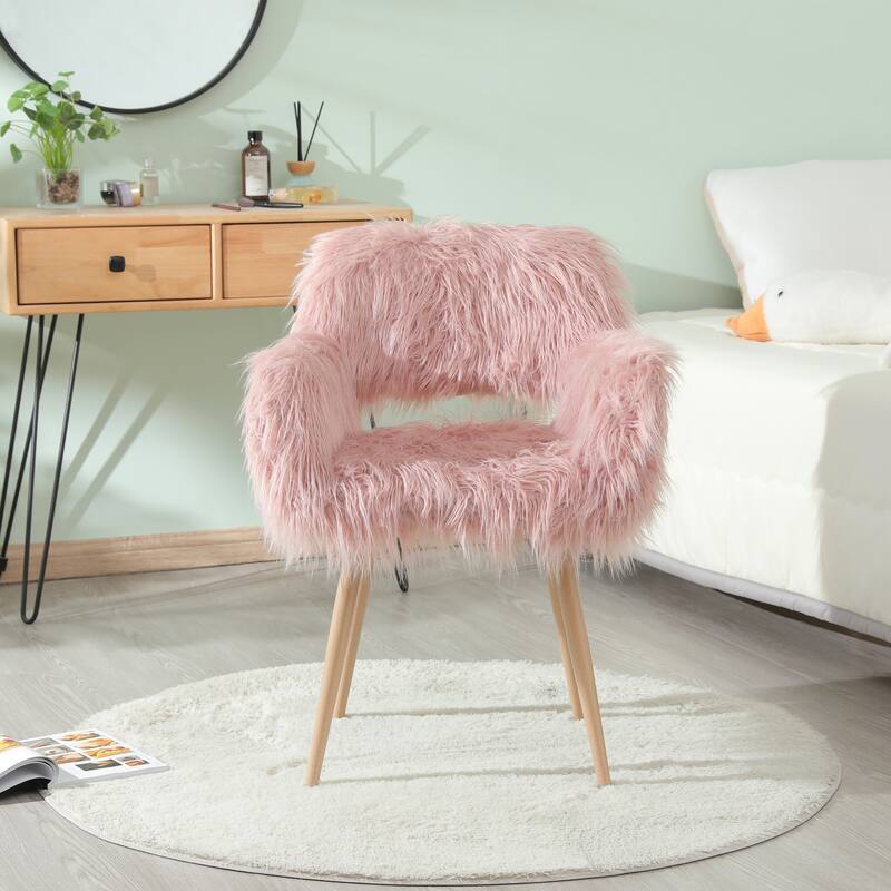 White Faux Fur Upholstered Make up Chair Side Dining Chair